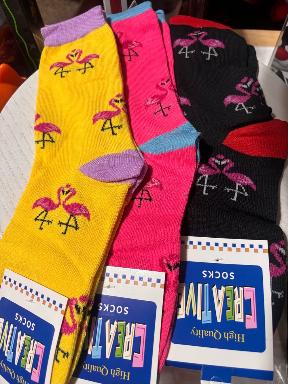 3 Pair Flamingo Crew Socks Set – Bright Tropical Adult Socks